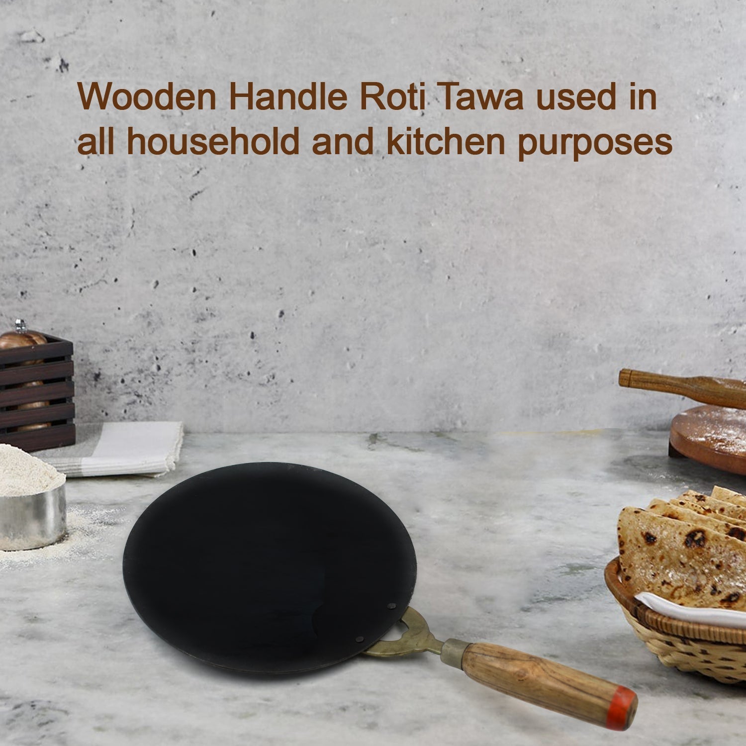2692 Wooden Handle Roti Tawa used in all household and kitchen purposes for making rotis and parathas etc. freeshipping - DeoDap 2692 Wooden Handle Roti Tawa used in all household and kitchen purposes for making rotis and parathas etc. freeshipping - DeoDap